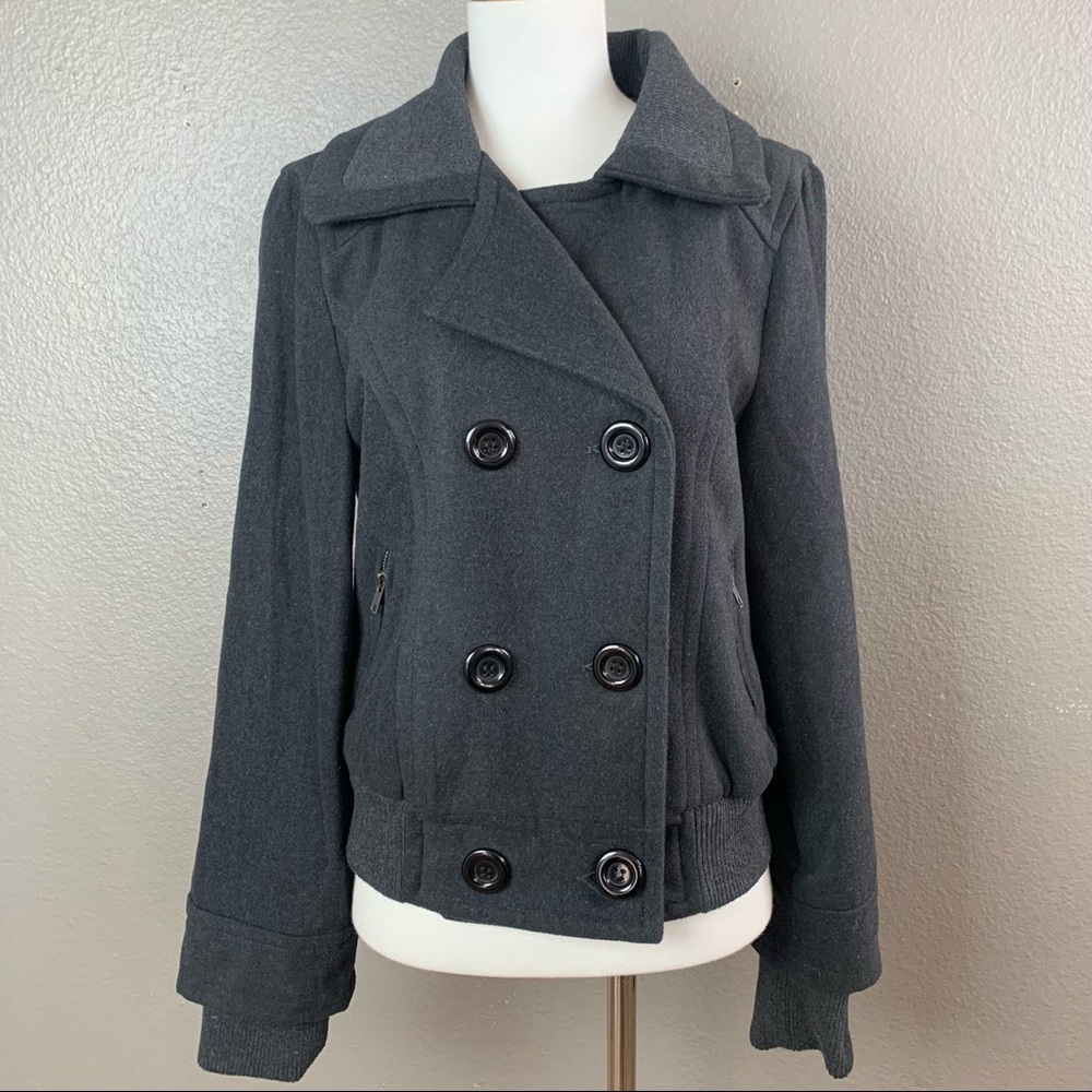Ambiance Apparel charcoal gray wool blend short bomber pea coat jacket